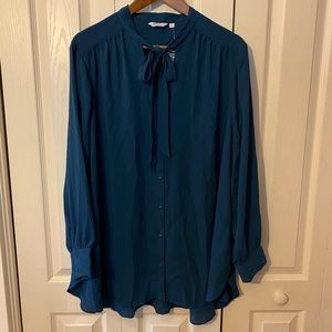 Rich Teal 2XP Reitmans Crepe Tunic Top with Bow at Neck